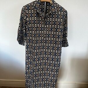 J. McLaughlin Navy and Cream Geometric Midi Dress